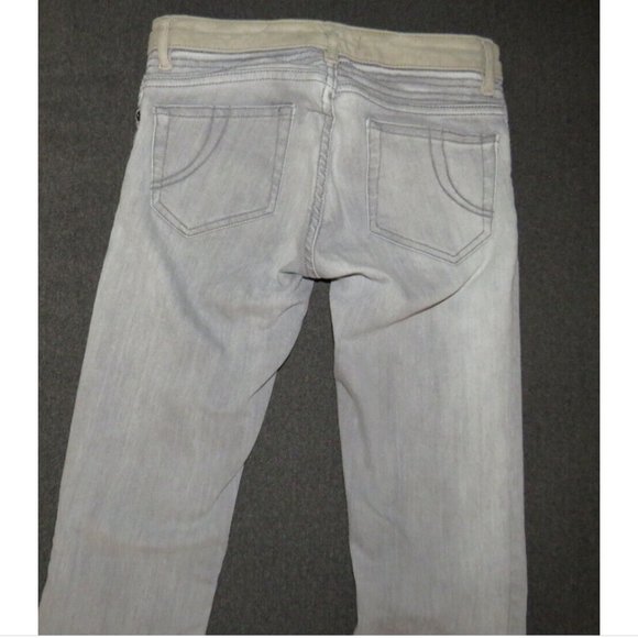 Maje Gray Denim Skinny Jeans, Lamb Suede Detail, Low Rise - Picture 9 of 11